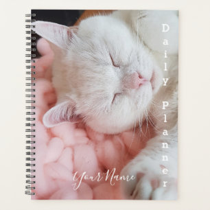 Planificador Diario Gato Blanco Cama Rosa - HAMbWG