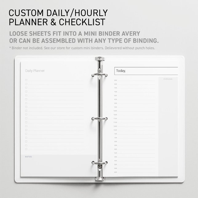Planificador Diario Personalizado sin Fecha Hojas  (Editable Mini Binder Planner Insert Daily Undated Schedule Sheet for flexible Time Management Tool)