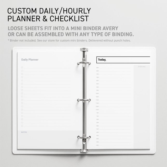 Planificador Diario Personalizado sin Fecha Hojas  (Editable Mini Binder Planner Insert Daily Undated Schedule Sheet for flexible Time Management Tool.)