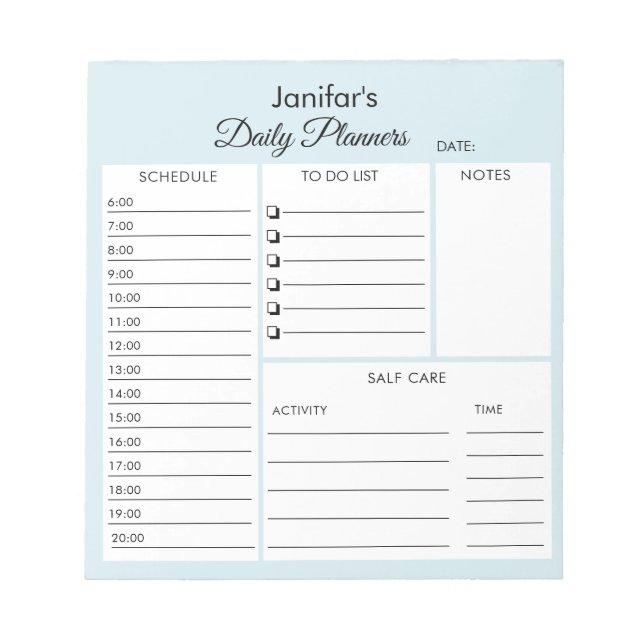 Planificador Diario Script Cuaderno Azul Claro (Frente)