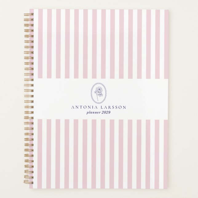 Planificador Elegante con Rayas Rosas (Anverso)