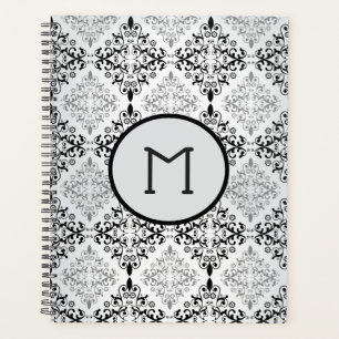 Planificador Elegante Damask Negro y Gris
