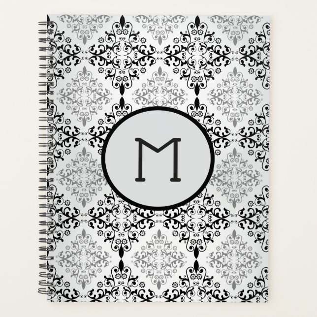 Planificador Elegante Damask Negro y Gris (Anverso)