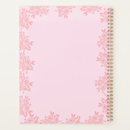 Planificador en espiral de tapa dura floral rosa e