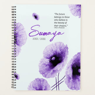 Planificador en espiral floral violeta elegante pe
