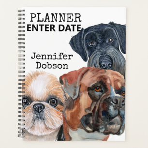 Planificador estudiantil con perros acuarelas