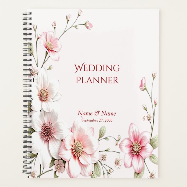Planificador floral blanco rosa elegante (Anverso)
