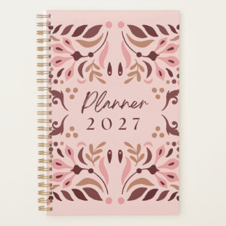 Planificador floral boho folk art espiral rosa 202
