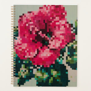Planificador floral con hibisco pixel rosa