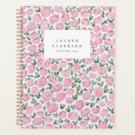 Planificador floral de acuarela rosa