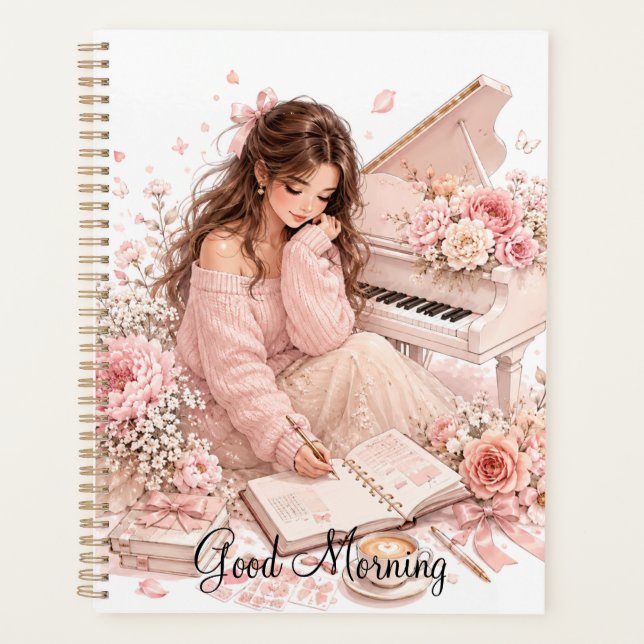 Planificador Floral de Piano Rosa Suave (Anverso)