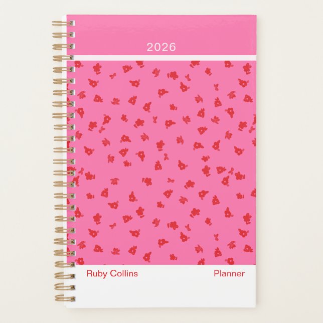 Planificador Floral Minimalista Femenino Rosa/Rojo (Anverso)