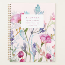 Planificador floral pastel botánico acuarela