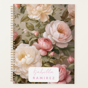 Planificador floral vintage personalizado con nomb