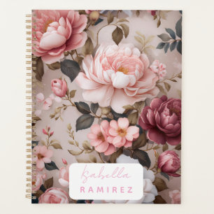 Planificador floral vintage personalizado con nomb