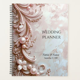 Planificador floral y de perla ornamentada rosa