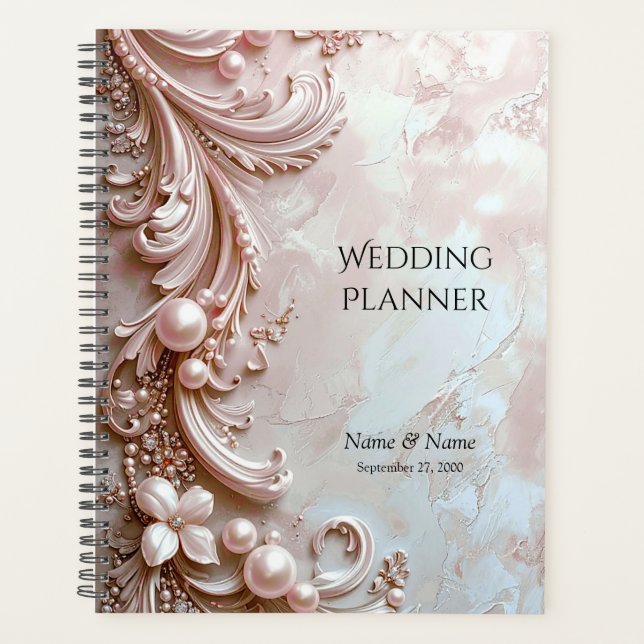 Planificador floral y de perla ornamentada rosa (Anverso)