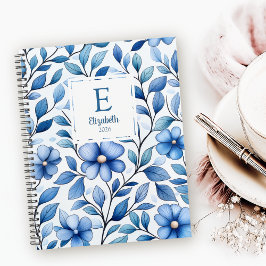 Planificador mensual y semanal floral azul persona
