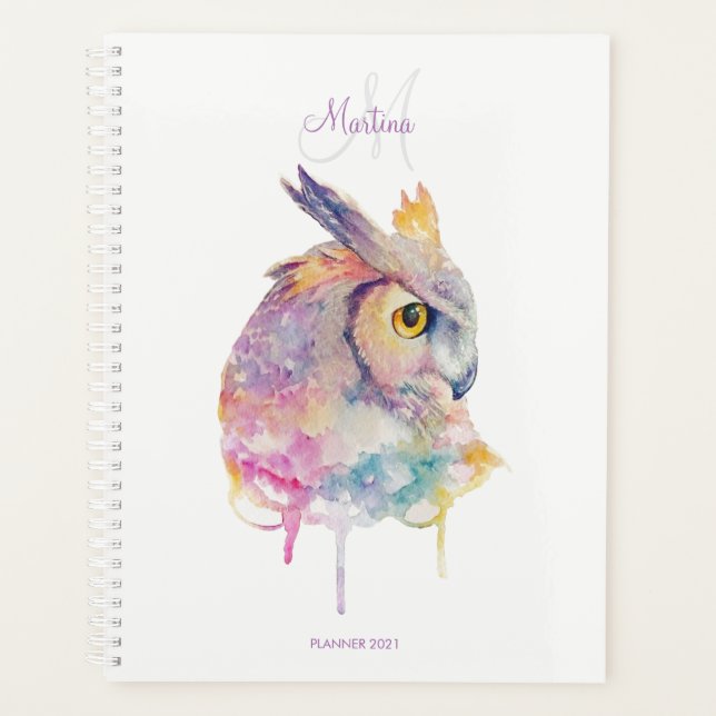 Planificador monograma de Personalizado de lechuza (Anverso)