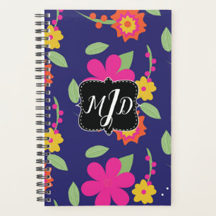 Planificador Neon Floral de Monograma Retro Audaz
