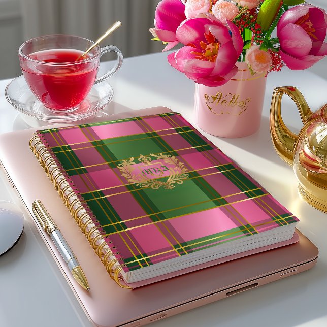 Planificador Personal Monograma Cuadros Rosa Verde (Luxe Pretty Green and Pink Monogrammed Business Planner )