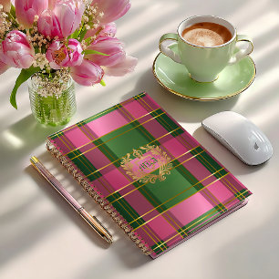 Planificador Personal Monograma Cuadros Rosa Verde