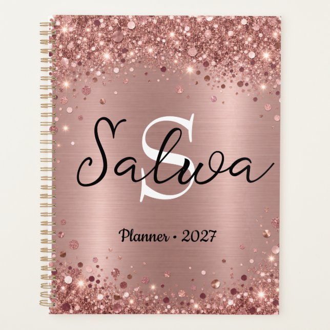 Planificador personalizado con brillo de oro rosa  (Anverso)