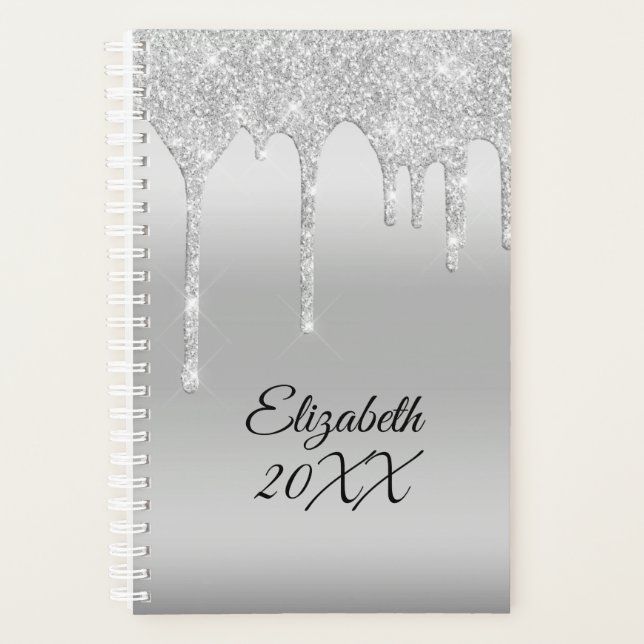 Planificador Personalizado con Brillo Plateado que (Anverso)