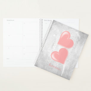 Planificador personalizado de corazones rosados