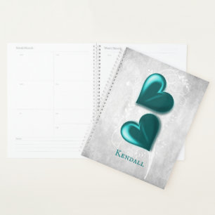 Planificador personalizado de corazones verde azul