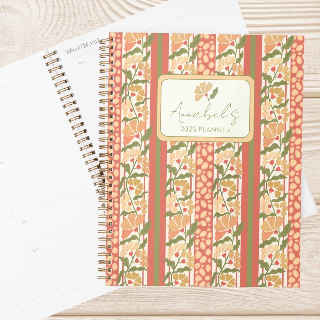 Planificador Personalizado de Flores a Rayas Cotta (Trailing Floral Striped Planner)