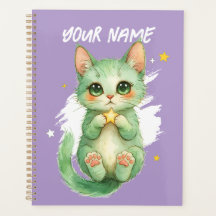 Planificador Personalizado de Gatito Verde Adorabl