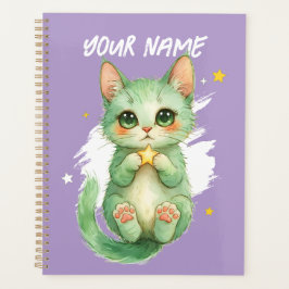Planificador Personalizado de Gatito Verde Adorabl