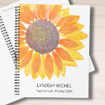 Planificador personalizado de instructores de yoga<br><div class="desc">Este moderno planificador botánico de instructores de yoga está decorado con un girasol color amarillo acuático. Personalizable fácil. Utilice la Herramienta de diseño para cambiar el tamaño, estilo o color del texto. A medida que creamos nuestra obra de arte no encontrarás esta imagen exacta de otros diseñadores. Acuarela original ©...</div>