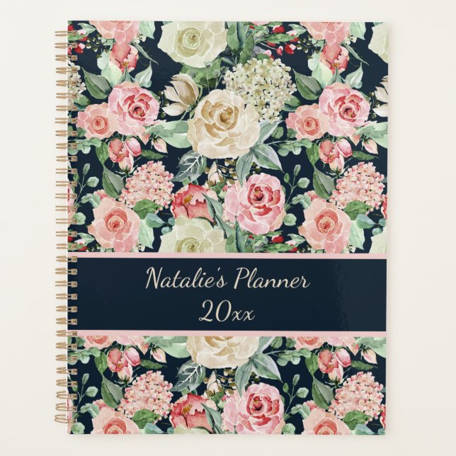 Planificador Personalizado de Rosas Blancas y Rosa (Anverso)