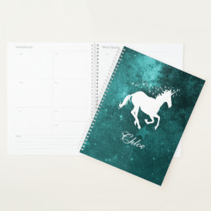 Planificador personalizado de Unicornio verde azul