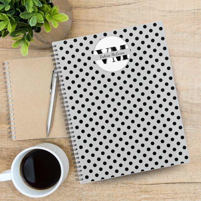 Planificador Personalizado del Monograma de Punto  (Black White Polka Dot Monogram 2026 Custom Planner)
