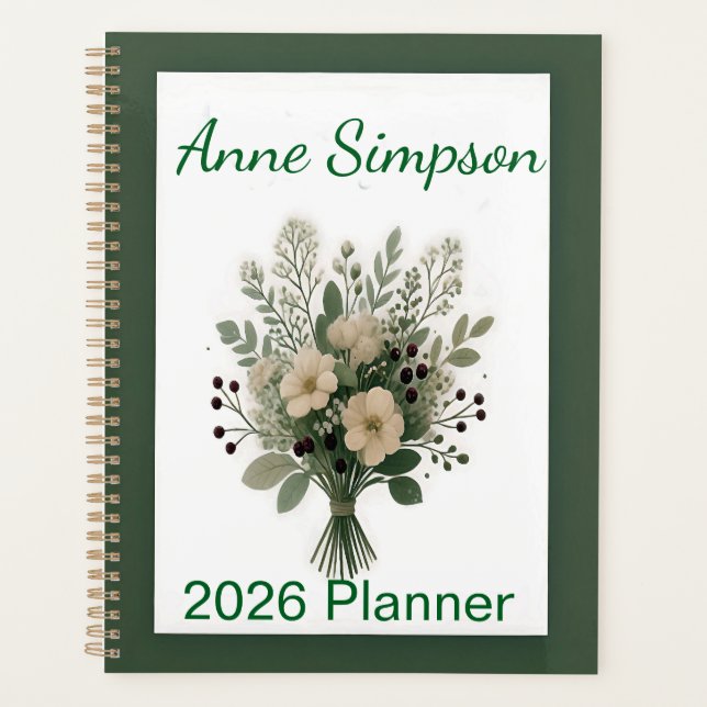 Planificador Personalizado Floral Verde y Blanco (Anverso)