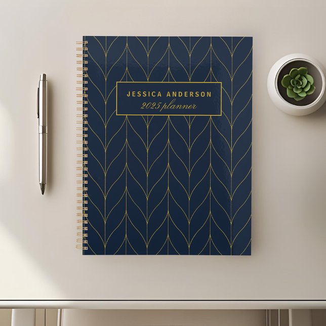 Planificador Personalizado Navy Gold Art Deco Leaf (Subido por el creador)