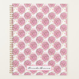 Planificador pintado con rosas rosadas y brillo do
