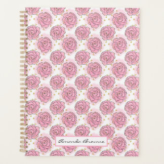 Planificador pintado con rosas rosadas y brillo do
