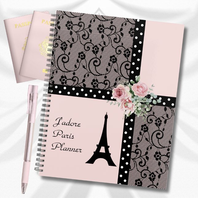 Planificador Romántico de París Francia con Lunare (Romantic Pink Polka Dot Paris France Planner)