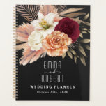 Planificador rústico de boda floral<br><div class="desc">Rústico,  boho,  elegante moody romántico libro de planificación de bodas negro,  burdeos y terracota con adorables flores acuarelas y pampas hierba.</div>