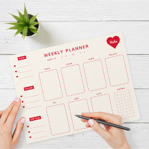 Planificador Semanal Cuaderno de Corazones Rojos c