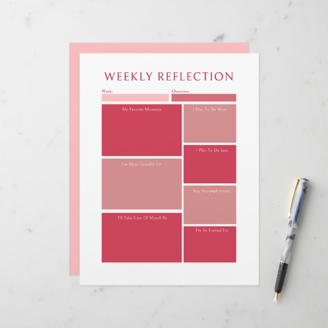 Planificador Semanal de Reflexión Rosa Hoja de Tra (Anverso/Reverso In Situ)