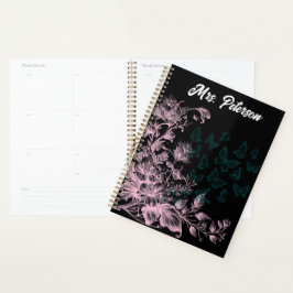 Planificador Semanal Floral Mariposa Negro Rosa pa