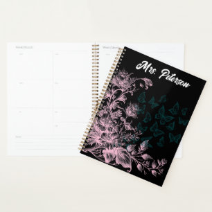 Planificador Semanal Floral Mariposa Negro Rosa pa