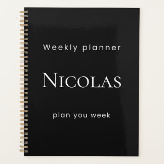 Planificador Semanal Negro Minimalista Personaliza