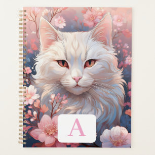 Planificador sereno de gato blanco con monograma