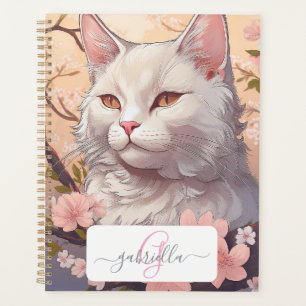 Planificador sereno de gato blanco con nombre y mo